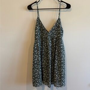Forever 21 Sage Green Leaf-Print Spaghetti Strap Dress